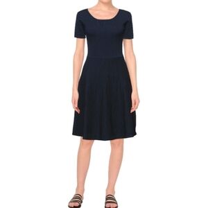 Brooks Brothers Shortsleeve Knit Fit & Flare Dress Size Medium Navy Preppy